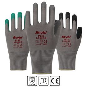 Beybi PL17 No:10 Çift Yeşil Legend Polyester Örme Lateks Eldiven