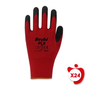 Beybi PL9 Kırmızı 10 Beden 12 Çift Polyester Örme Lateks İş Eldiveni
