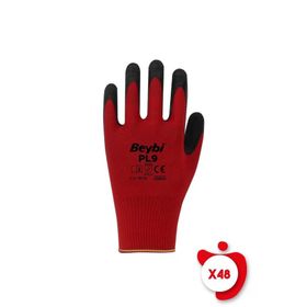 Beybi Pl9 Kirmizi-Siyah Polyester Orme Tirtikli Lateks İs Eldiveni ,