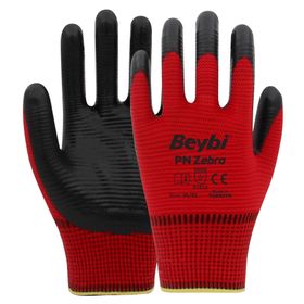 Beybi PN No: 9 Koli 288 Çift Zebra Kırmızı Polyester Örme Nitril Eldiven