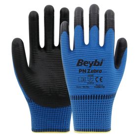 Beybi PN Zebra No: 9 Koli 288 Çift Mavi Polyester Örme Nitril Eldiven