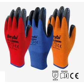 Beybi PN Zebra Polyester Örme NO:10 Koli Kırmızı Nitril Eldiven