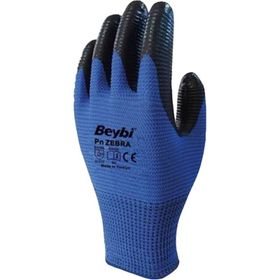 Beybi PN Zebra Polyester Örme NO:9 Koli Mavi Nitril Eldiven
