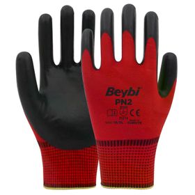 Beybi PN2 No: 10 Çift Kırmızı Polyester Örme Ekonomik Nitril Eldiven