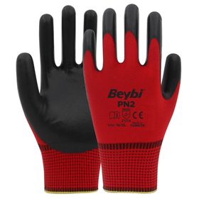 Beybi PN2 No: 10 Koli 288 Çift Kırmızı Polyester Örme Ekonomik Nitril Eldiven