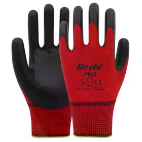 Beybi PN2 No: 9 Koli 504 Çift Kırmızı Polyester Örme Ekonomik Nitril Eldiven