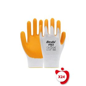 Beybi PN3 10 Beden 24 Çift Sarı Polyester Örme Nitril İş Eldiveni