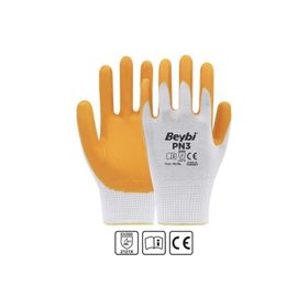 Beybi PN3 Beyaz Sarı 10 12'li Polyester Örme Nitril Eldiven