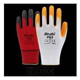 Beybi PN3 Beyaz Sarı 12'li Paket 10 Beden Polyester Örme Nitril Eldiven
