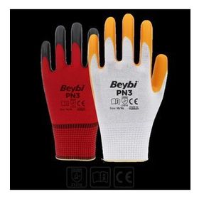 Beybi PN3 Beyaz Sarı 12'li Paket 10 Beden Polyester Örme Nitril Eldiven