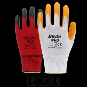 Beybi PN3 Beyaz Sarı 12'li Paket 10 Beden Polyester Örme Nitril Eldiven