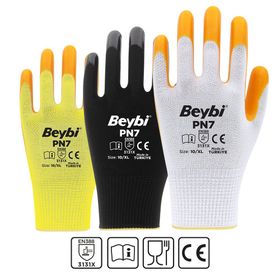 Beybi PN3 Beyaz Sarı No:10 Koli Polyester Örme Nitril Eldiven