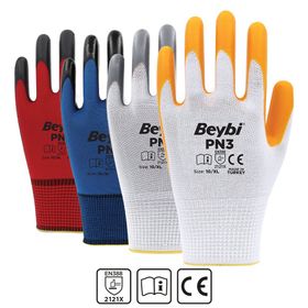 Beybi PN3 Beyaz Sarı No:9 Koli Polyester Örme Nitril Eldiven