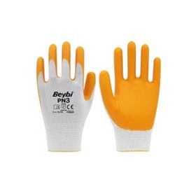 Beybi PN3 Beyaz Sarı No:9 Koli Polyester Örme Nitril Eldiven