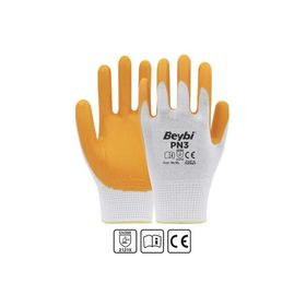 Beybi PN3 EN388 2121X 12'li Paket Beyaz Sarı 9 Beden Polyester Örme Nitril Eldiven