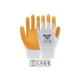 Beybi PN3 EN388 2121X 12'li Paket Beyaz Sarı 9 Beden Polyester Örme Nitril Eldiven
