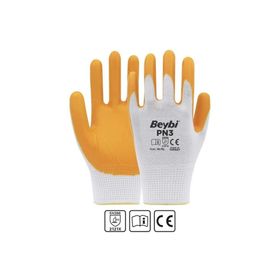 Beybi PN3 EN388 2121X 12'li Paket Beyaz Sarı 9 Beden Polyester Örme Nitril Eldiven