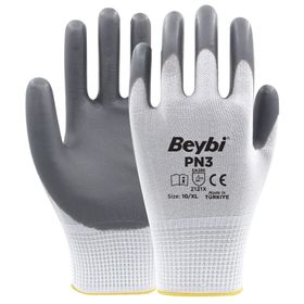 Beybi PN3 No: 10 100 Çift Gri Polyester Örme Nitril Eldiven