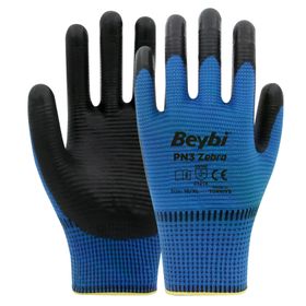 Beybi PN3 No: 10 Koli 288 Çift Mavi Zebra Polyester Örme Nitril Eldiven