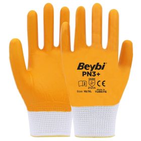Beybi PN3 No: 10 Koli 288 Çift Sarı Polyester Örme Nitril Eldiven