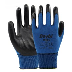Beybi PN3 No: 9 100 Çift Mavi Polyester Örme Nitril Eldiven