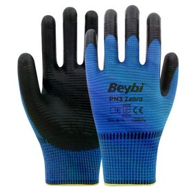 Beybi PN3 No: 9 100 Çift Mavi Zebra Polyester Örme Nitril Eldiven