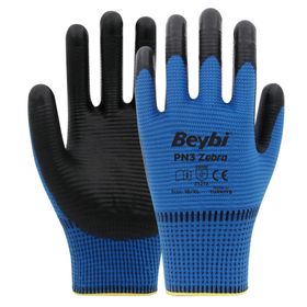 Beybi PN3 No: 9 Koli 288 Çift Mavi Zebra Polyester Örme Nitril Eldiven