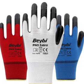 Beybi PN3 No:9 Mavi Siyah Çift Zebra Polyester Örme Nitril Eldiven