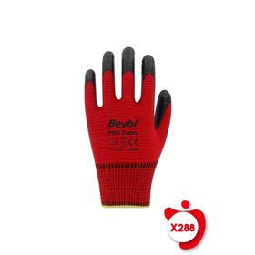 Beybi PN3 Zebra Kırmızı 10 Beden 288 Çift Polyester Örme Nitril İş Eldiveni