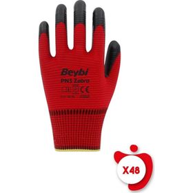 Beybi PN3 Zebra Kırmızı 10 Beden 48 Çift Polyester Örme Nitril İş Eldiveni
