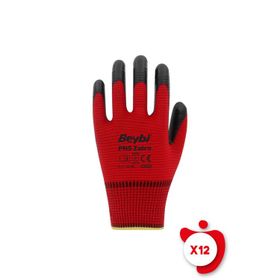 Beybi PN5 10 Beden 12 Çift Zebra Kırmızı Polyester Örme Nitril İş Eldiveni