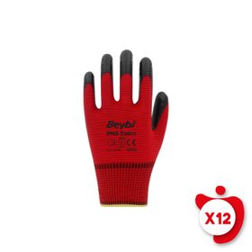 Beybi PN5 10 Beden 12 Çift Zebra Kırmızı Polyester Örme Nitril İş Eldiveni