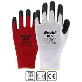 Beybi PN5 Koli No: 10 Kırmızı Siyah Zebra Polyester Örme Nitril Eldiven