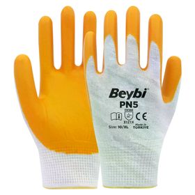 Beybi PN5 No: 10 100 Çift Sarı Polyester Örme Nitril Eldiven