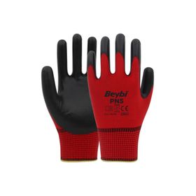 Beybi PN5 No: 10 12 Çift Kırmızı Polyester Örme Nitril Eldiven