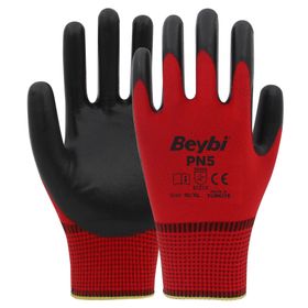Beybi PN5 No: 10 Koli 288 Çift Kırmızı Polyester Örme Nitril Eldiven