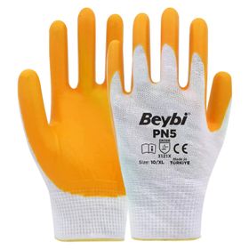 Beybi PN5 No: 10 Koli 288 Çift Sarı Polyester Örme Nitril Eldiven