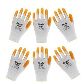Beybi PN5 No 10 Sarı XL 6 Çift Polyester Örme Nitril Eldiven