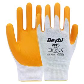 Beybi PN5 No: 9 12 Çift Sarı Polyester Örme Nitril Eldiven