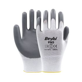Beybi PN5 No:10 Beyaz Gri Koli Polyester Örme Nitril Eldiven