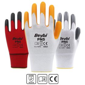Beybi PN5 No:10 Beyaz Gri Koli Polyester Örme Nitril Eldiven