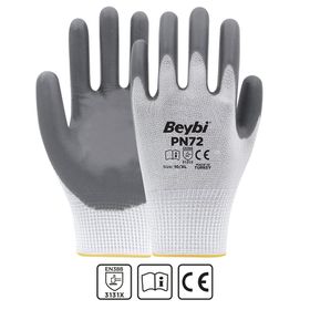Beybi PN5 No:10 Beyaz Gri Koli Polyester Örme Nitril Eldiven