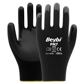 Beybi PN7 No: 10 12 Çift Siyah Polyester Örme Nitril Eldiven