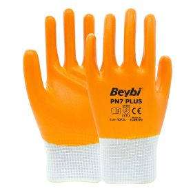 Beybi PN7 No: 10 Koli 288 Çift Sarı Polyester Örme Nitril Eldiven