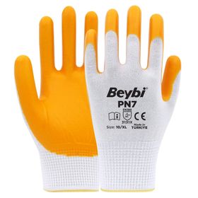 Beybi PN7 No: 10 Koli 288 Çift Sarı Polyester Örme Nitril Eldiven