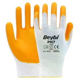 Beybi PN7 No: 9 Koli 288 Çift Sarı Polyester Örme Nitril Eldiven
