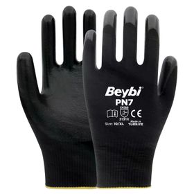 Beybi PN7 No: 9 Siyah Çift Polyester Örme Nitril Eldiven