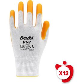 Beybi PN7 Sarı 10 Beden 12 Çift Polyester Örme Nitril İş Eldiveni