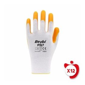 Beybi PN7 Sarı 10 Beden 12 Çift Polyester Örme Nitril İş Eldiveni