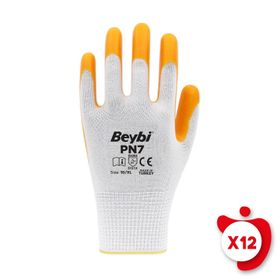 Beybi PN7 Sarı 10 Beden 12 Çift Polyester Örme Nitril İş Eldiveni